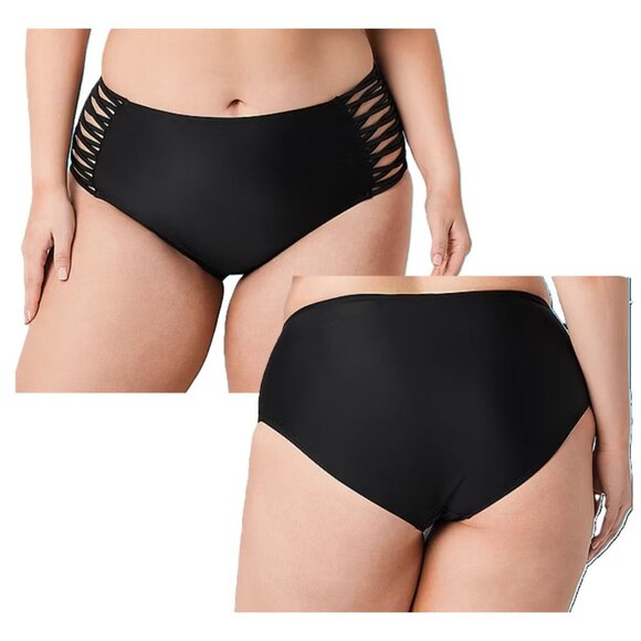 Decree High Waisted Cheeky Black Bikini Bottoms Size 3X With Strappy Sides - Picture 3 of 7